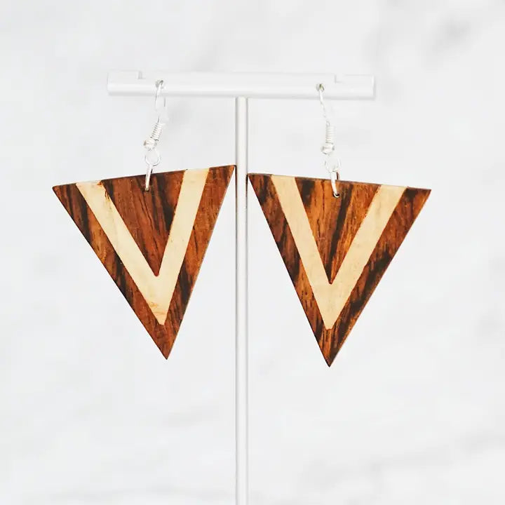 LargeDual-ToneWoodTriangleEarrings