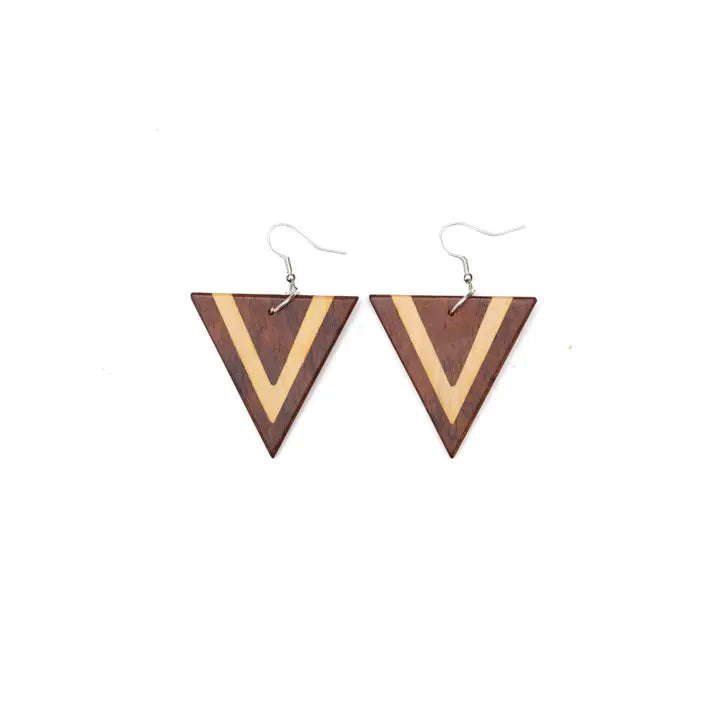 LargeDual-ToneWoodTriangleEarrings